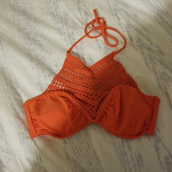 rasins Other - Rasins orange high neck crochet tie bikini top